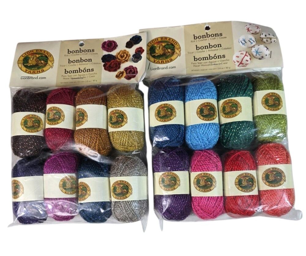 2 Packs of 8 mini balls Lion Brand Yarn Bonbons Yarn Glitter Metallic